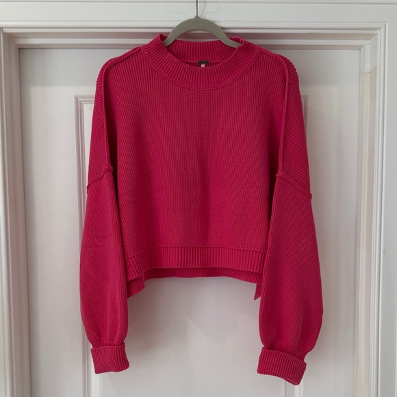 Free People Sweaters - Free People Hot Pink Cropped Crew Neck Sweater